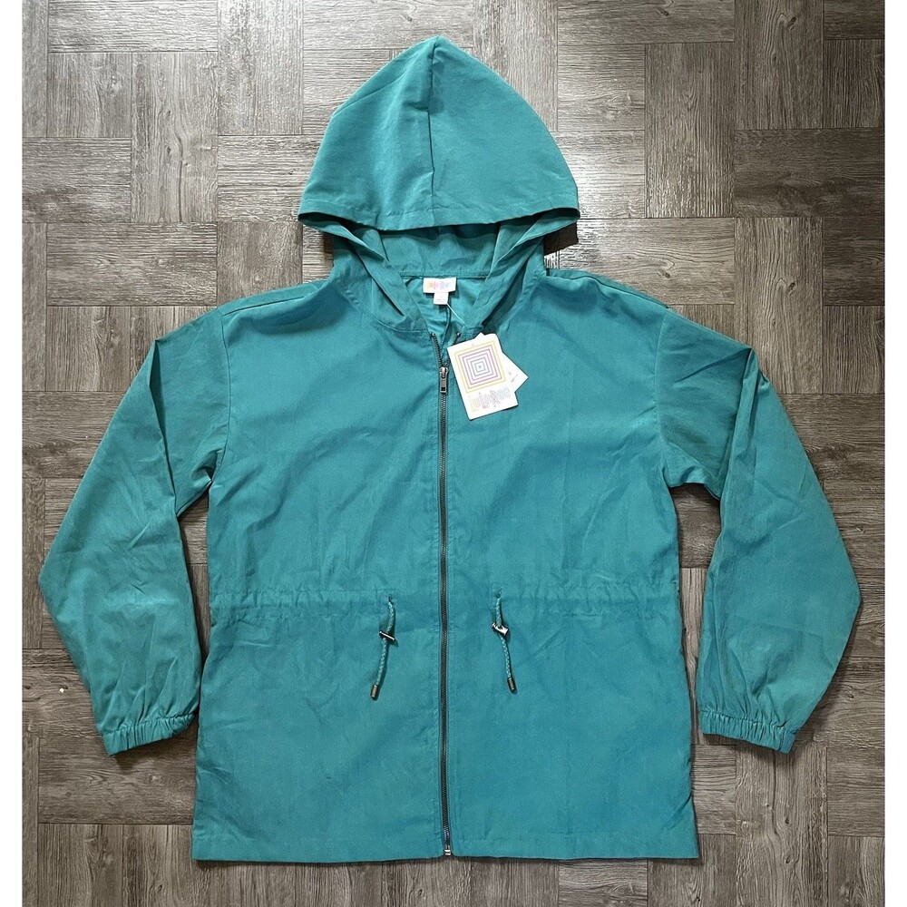 LuLaRoe Jackie Windbreaker Jacket Women’s Small Hooded Drawstring Zip Up Teal S